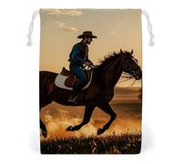 FHESDCW Cowboys Riding Horses Drawstring Bag Canvas, Reusable Travel Jewelry Pouches, Washable Storage Bags for Gift, Candy, Cosmetics 12 * 18cm