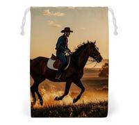 FHESDCW Cowboys Riding Horses Drawstring Bag Canvas, Reusable Travel Jewelry Pouches, Washable Storage Bags for Gift, Candy, Cosmetics 20 * 25cm