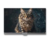 FHESDCW Cute And Lovely Cat Business Card Holder for Men & Women, Professional Card Case with Buckle Style Shut, Compact And Portable Metal Case for Office Workers, style, One Size, Classic