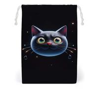 FHESDCW Cute Black Cat Shape Drawstring Bag Canvas, Reusable Travel Jewelry Pouches, Washable Storage Bags for Gift, Candy, Cosmetics 12 * 18cm