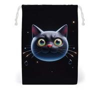 FHESDCW Cute Black Cat Shape Drawstring Bag Canvas, Reusable Travel Jewelry Pouches, Washable Storage Bags for Gift, Candy, Cosmetics 20 * 25cm