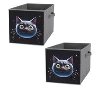 FHESDCW Cute Black Cat Shape Foldable Storage Box with Handles, Durable Oxford Storage Cubes, 2PCS Collapsible Closet Organizer for Home, Shelf, Office, Travel