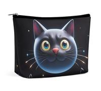 FHESDCW Cute Black Cat Shape Makeup Bag for Women PU Leather Waterproof Cosmetic Bag with Zipper Portable Travel Makeup Organizer