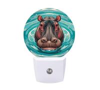 FHESDCW Cute Hippopotamus Night Lights Plug Into Wall, LED Nightlights Auto On/Off Dusk to Dawn Sensor, Energy Efficient Night Lamp Soft Glow for Hallway Bedroom Bathroom Kitchen, 0.5W