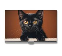 FHESDCW Cute Peeping Black Cat Business Card Holder for Men & Women, Professional Card Case with Buckle Style Shut, Compact And Portable Metal Case for Office Workers, style, One Size, Classic