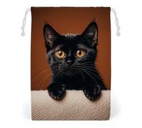 FHESDCW Cute Peeping Black Cat Drawstring Bag Canvas, Reusable Travel Jewelry Pouches, Washable Storage Bags for Gift, Candy, Cosmetics 20 * 25cm