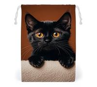 FHESDCW Cute Peeping Black Cat Drawstring Bag Canvas, Reusable Travel Jewelry Pouches, Washable Storage Bags for Gift, Candy, Cosmetics 12 * 18cm