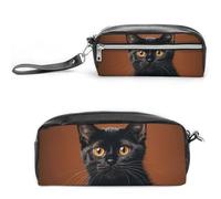 FHESDCW Cute Peeping Black Cat Pencil Case Large Capacity with Zipper, Hanging Water Proof Cosmetic Bag for Travel, Vintage Leather Pencil Pouch for Women Men