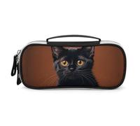 FHESDCW Cute Peeping Black Cat Pencil Case with Zipper - Large Capacity, Portable Small Cosmetic Bag for Travel, Vintage PU Leather Pencil Pouch for Women Men