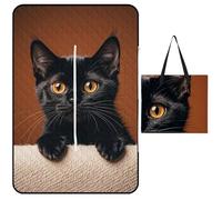 FHESDCW Cute Peeping Black Cat Picnic Blanket with Zippered Tote Bag, Waterproof Portable Outdoor Blanket, Lightweight Foldable Outdoor Mat for Beach, Camping, Park, 150x100cm