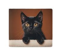 FHESDCW Cute Peeping Black Cat Wallet Elegant Leather Wallets with ID Window & 2 Card Slots, Slim Bifold Wallet for Men Women