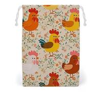 FHESDCW Cute Rooster And Chick Drawstring Bag Canvas, Reusable Travel Jewelry Pouches, Washable Storage Bags for Gift, Candy, Cosmetics 20 * 25cm