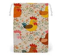 FHESDCW Cute Rooster And Chick Drawstring Bag Canvas, Reusable Travel Jewelry Pouches, Washable Storage Bags for Gift, Candy, Cosmetics 12 * 18cm