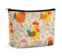 FHESDCW Cute Rooster And Chick Makeup Bag for Women PU Leather Waterproof Cosmetic Bag with Zipper Portable Travel Makeup Organizer