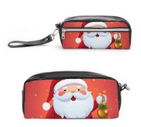 FHESDCW Cute Santa Claus Pencil Case Large Capacity with Zipper, Hanging Water Proof Cosmetic Bag for Travel, Vintage Leather Pencil Pouch for Women Men