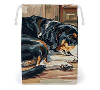 FHESDCW Dogs Sleeping in The House Drawstring Bag Canvas, Reusable Travel Jewelry Pouches, Washable Storage Bags for Gift, Candy, Cosmetics 12 * 18cm