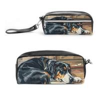 FHESDCW Dogs Sleeping in The House Pencil Case Large Capacity with Zipper, Hanging Water Proof Cosmetic Bag for Travel, Vintage Leather Pencil Pouch for Women Men