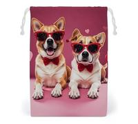 FHESDCW Dogs Wearing Sunglasses Drawstring Bag Canvas, Reusable Travel Jewelry Pouches, Washable Storage Bags for Gift, Candy, Cosmetics 20 * 25cm