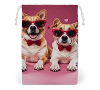 FHESDCW Dogs Wearing Sunglasses Drawstring Bag Canvas, Reusable Travel Jewelry Pouches, Washable Storage Bags for Gift, Candy, Cosmetics 12 * 18cm