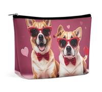 FHESDCW Dogs Wearing Sunglasses Makeup Bag for Women PU Leather Waterproof Cosmetic Bag with Zipper Portable Travel Makeup Organizer