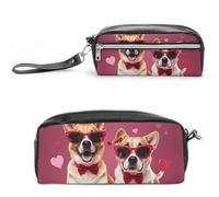 FHESDCW Dogs Wearing Sunglasses Pencil Case Large Capacity with Zipper, Hanging Water Proof Cosmetic Bag for Travel, Vintage Leather Pencil Pouch for Women Men