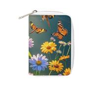 FHESDCW Dragonflies Flowers And Plants Card Holder for Men Women, Leather Credit Card Holder with 20 Card Slots Small Purse with Zipper