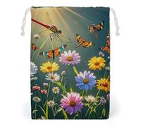 FHESDCW Dragonflies Flowers And Plants Drawstring Bag Canvas, Reusable Travel Jewelry Pouches, Washable Storage Bags for Gift, Candy, Cosmetics 20 * 25cm
