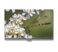 FHESDCW Dragonflies on Flowers And Branches Business Card Holder for Men & Women, Professional Card Case with Buckle Style Shut, Compact And Portable Metal Case for Office Workers, style, One Size