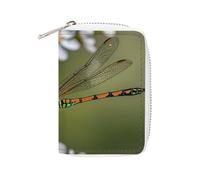 FHESDCW Dragonflies on Flowers And Branches Card Holder for Men Women, Leather Credit Card Holder with 20 Card Slots Small Purse with Zipper