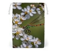 FHESDCW Dragonflies on Flowers And Branches Drawstring Bag Canvas, Reusable Travel Jewelry Pouches, Washable Storage Bags for Gift, Candy, Cosmetics 12 * 18cm
