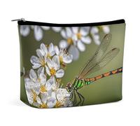 FHESDCW Dragonflies on Flowers And Branches Makeup Bag for Women PU Leather Waterproof Cosmetic Bag with Zipper Portable Travel Makeup Organizer