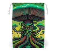 FHESDCW Dreamy Mushrooms And Tree Drawstring Bag Canvas, Reusable Travel Jewelry Pouches, Washable Storage Bags for Gift, Candy, Cosmetics 12 * 18cm