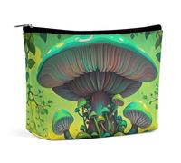 FHESDCW Dreamy Mushrooms And Tree Makeup Bag for Women PU Leather Waterproof Cosmetic Bag with Zipper Portable Travel Makeup Organizer