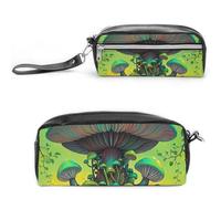 FHESDCW Dreamy Mushrooms And Tree Pencil Case Large Capacity with Zipper, Hanging Water Proof Cosmetic Bag for Travel, Vintage Leather Pencil Pouch for Women Men