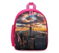 FHESDCW Dusk Sky Night Scene City Backpack for Men Women, Durable Small Bookbag Lightweight Daypack for Travel, Hiking, Pink-style, One Size, Daypack Backpacks
