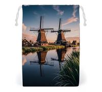 FHESDCW Dutch Windmill Drawstring Bag Canvas, Reusable Travel Jewelry Pouches, Washable Storage Bags for Gift, Candy, Cosmetics 20 * 25cm