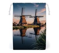 FHESDCW Dutch Windmill Drawstring Bag Canvas, Reusable Travel Jewelry Pouches, Washable Storage Bags for Gift, Candy, Cosmetics 12 * 18cm