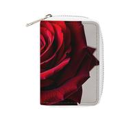 FHESDCW Elegant Red Rose Card Holder for Men Women, Leather Credit Card Holder with 20 Card Slots Small Purse with Zipper