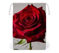 FHESDCW Elegant Red Rose Drawstring Bag Canvas, Reusable Travel Jewelry Pouches, Washable Storage Bags for Gift, Candy, Cosmetics 20 * 25cm