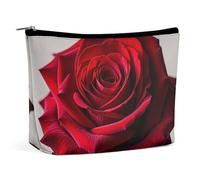 FHESDCW Elegant Red Rose Makeup Bag for Women PU Leather Waterproof Cosmetic Bag with Zipper Portable Travel Makeup Organizer