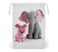 FHESDCW Elephant And Piggie Drawstring Bag Canvas, Reusable Travel Jewelry Pouches, Washable Storage Bags for Gift, Candy, Cosmetics 20 * 25cm