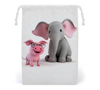 FHESDCW Elephant And Piggie Drawstring Bag Canvas, Reusable Travel Jewelry Pouches, Washable Storage Bags for Gift, Candy, Cosmetics 12 * 18cm