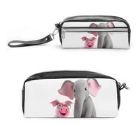 FHESDCW Elephant And Piggie Pencil Case Large Capacity with Zipper, Hanging Water Proof Cosmetic Bag for Travel, Vintage Leather Pencil Pouch for Women Men