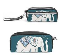 FHESDCW Elephant Pattern Pencil Case Large Capacity with Zipper, Hanging Water Proof Cosmetic Bag for Travel, Vintage Leather Pencil Pouch for Women Men