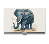 FHESDCW Elephant Watercolor Style Business Card Holder for Men & Women, Professional Card Case with Buckle Style Shut, Compact And Portable Metal Case for Office Workers, style, One Size, Classic