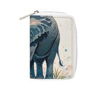 FHESDCW Elephant Watercolor Style Card Holder for Men Women, Leather Credit Card Holder with 20 Card Slots Small Purse with Zipper