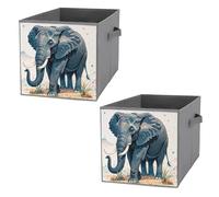 FHESDCW Elephant Watercolor Style Foldable Storage Box with Handles, Durable Oxford Storage Cubes, 2PCS Collapsible Closet Organizer for Home, Shelf, Office, Travel
