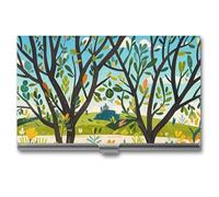 FHESDCW Exotic Tree Branch Sketch Cartoon Business Card Holder for Men & Women, Professional Card Case with Buckle Style Shut, Compact And Portable Metal Case for Office Workers, style, One Size