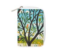 FHESDCW Exotic Tree Branch Sketch Cartoon Card Holder for Men Women, Leather Credit Card Holder with 20 Card Slots Small Purse with Zipper