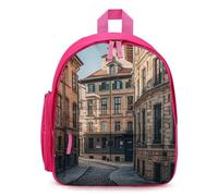 FHESDCW Facade Architecture Urban Image Backpack for Men Women, Durable Small Bookbag Lightweight Daypack for Travel, Hiking, Pink-style, One Size, Daypack Backpacks